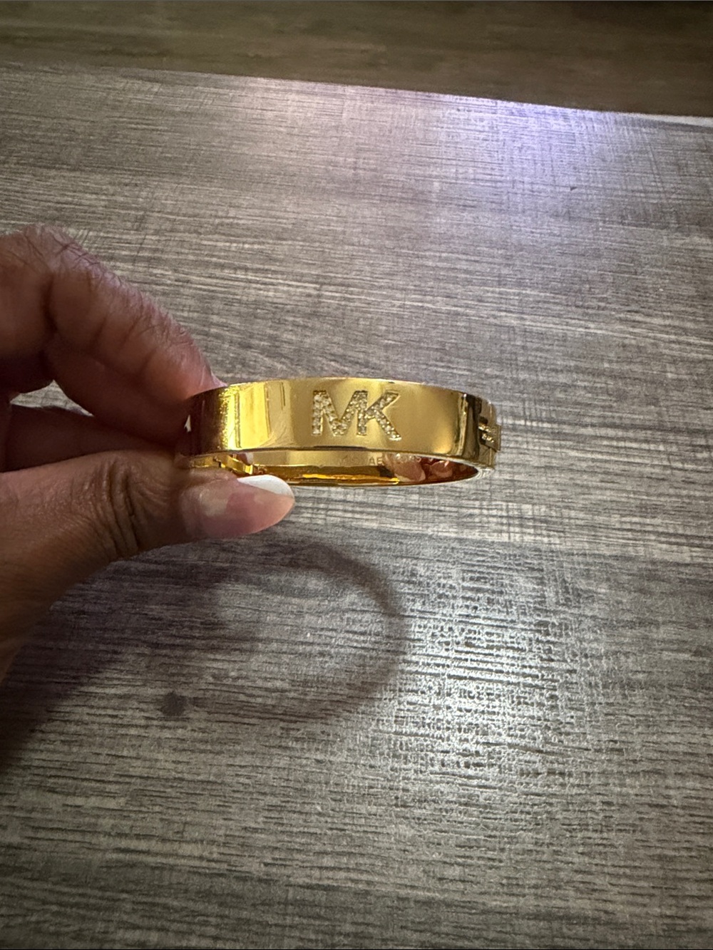 Michael Kors Shiny Gold MK Logo Hinged Bangle Bracelet